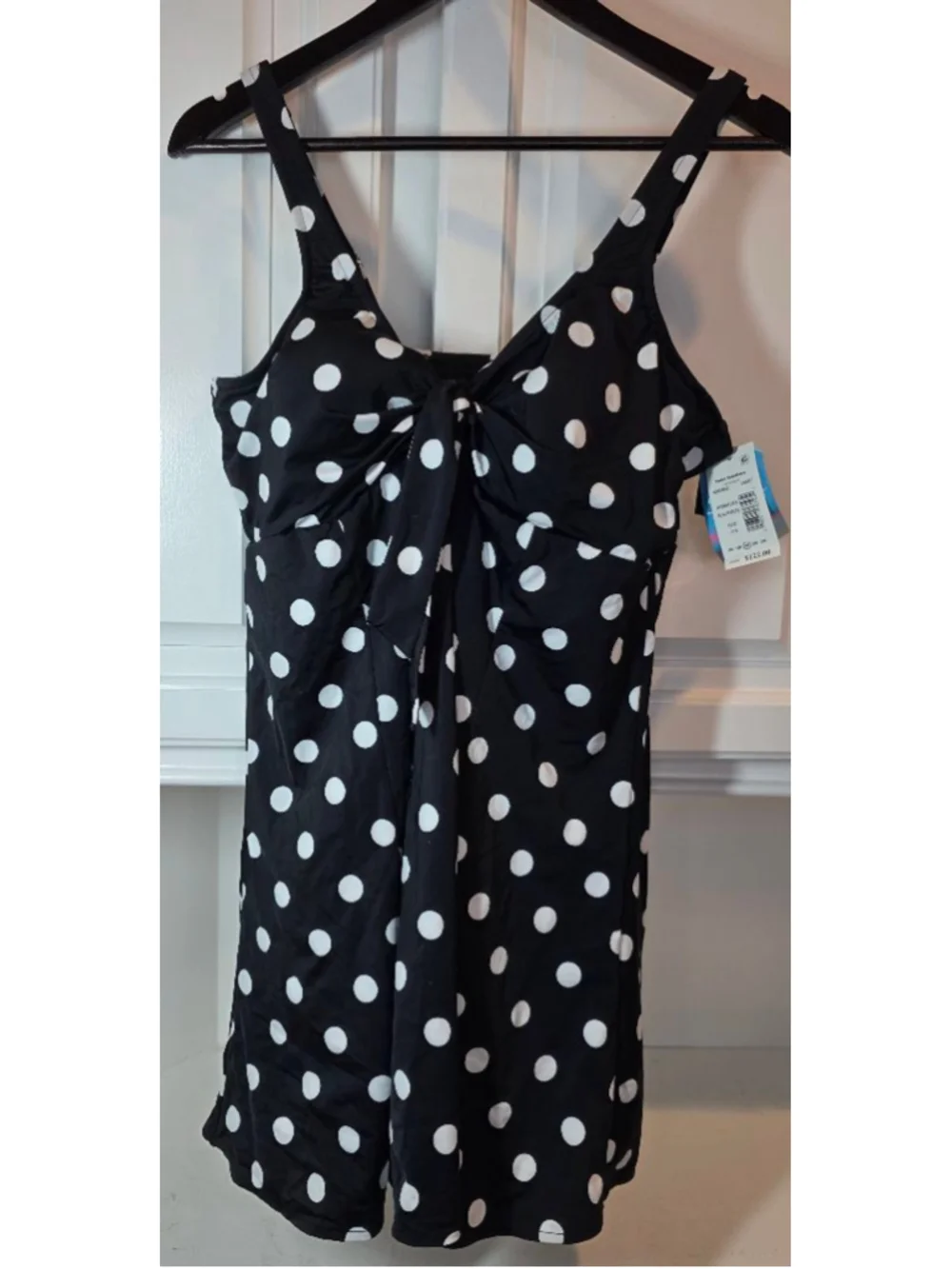 Swim Solutions Black White Polka Dot Swimdress One Piece Tummy Control 20W NWT - Picture 2 of 8